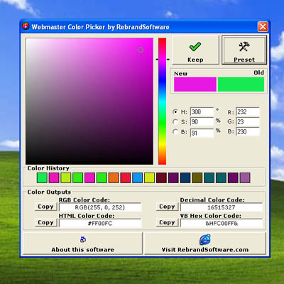 Screenshot of Webmaster Color Picker 2.0
