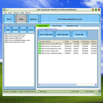 Screenshot of Link Popularity Monitor