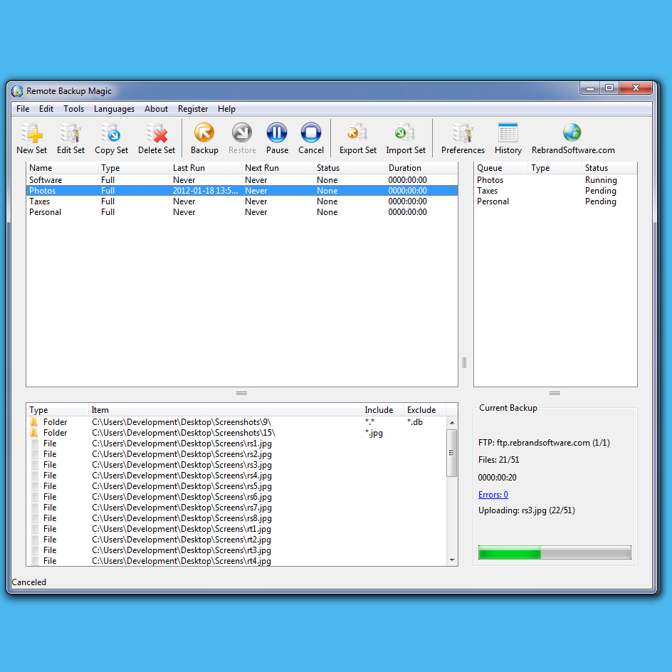 Screenshot of Remote Backup Magic Pro