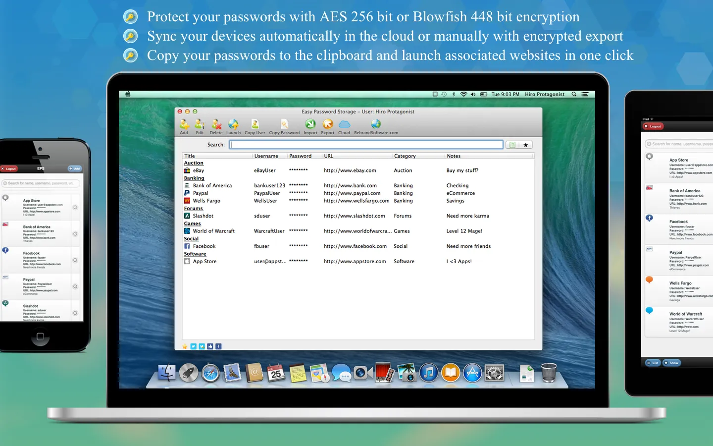 Easy Password Storage on a Mac, with the same vault open on an iPhone and iPad alongside